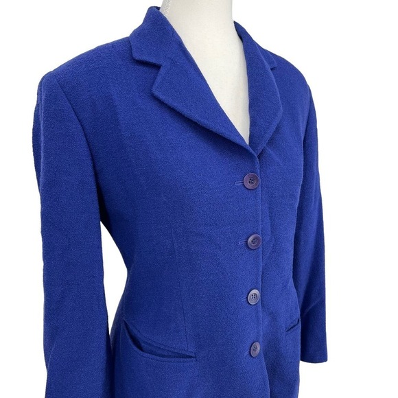 Vintage Emanuel by Emanuel Ungaro Petite Blazer Wool Blend Blue 6 Petite - Picture 3 of 7